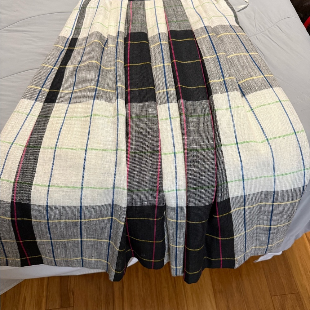 Claiborne Black and White Plaid A-Line Skirt with Colorful Stripe Accents